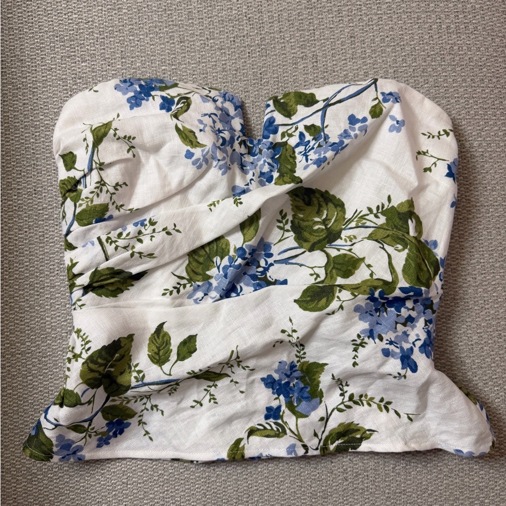 Reformation Madelyn Linen Strapless Floral Top